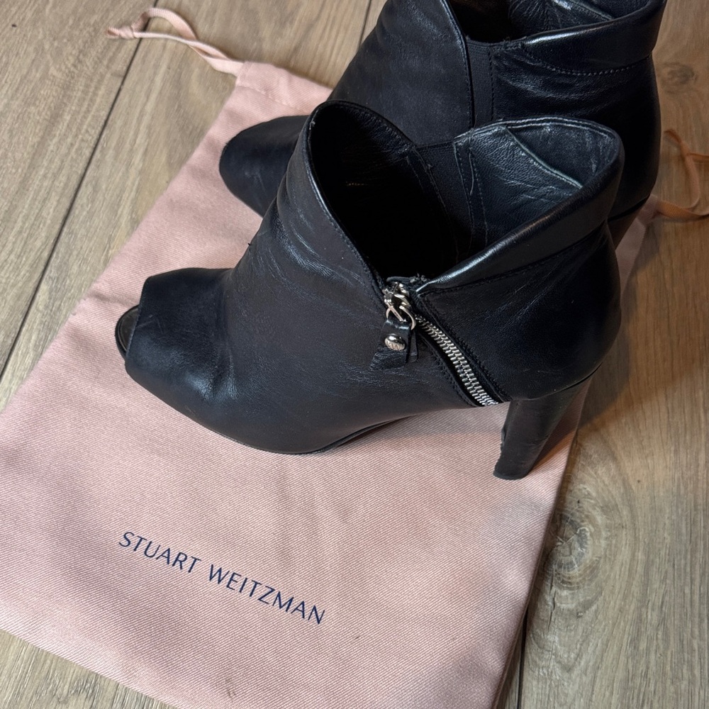Stuart Weitzman Black Jump Open Toe Ankle Bootie
